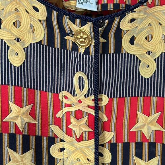 Vintage Fiji Silk Gold Red Navy Long Sleeve Button Down Shirt size XL mandarin - Picture 9 of 16